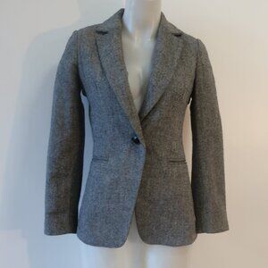 Womens MNG Suit Black White Polyester Wool Blend 1-Button Tweed Blazer Jacket 2